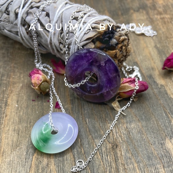 Fall purple healing crystals sterling silver stamped dainty pendant necklace - Picture 1 of 3